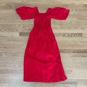 Lisa Says Gah Bright Red Puff Sleeve Midi Dress